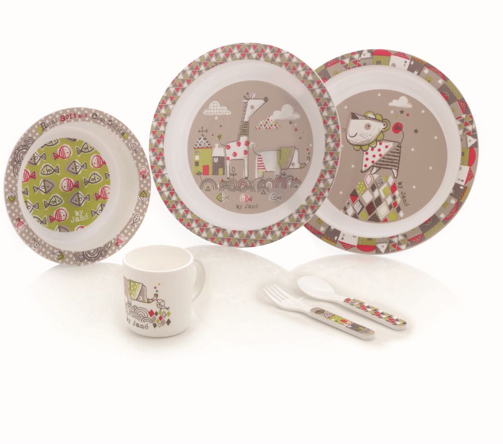 babashop.hu - Jané Mikrózható étkészlet 6db-os - 70211 Tangram / Zsiráfos szürke