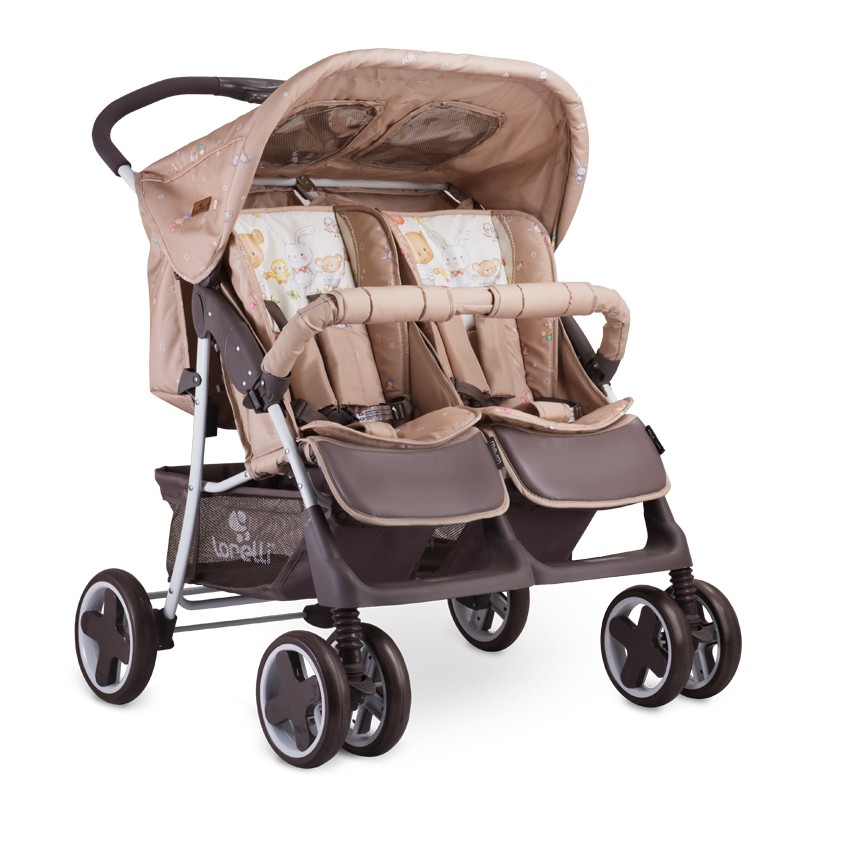 babashop.hu - Lorelli Twin iker babakocsi - Beige Bear Party 2019