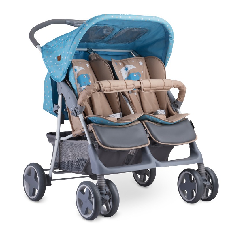 babashop.hu - Lorelli Twin iker babakocsi - Blue&Beige Moon Bear 2019