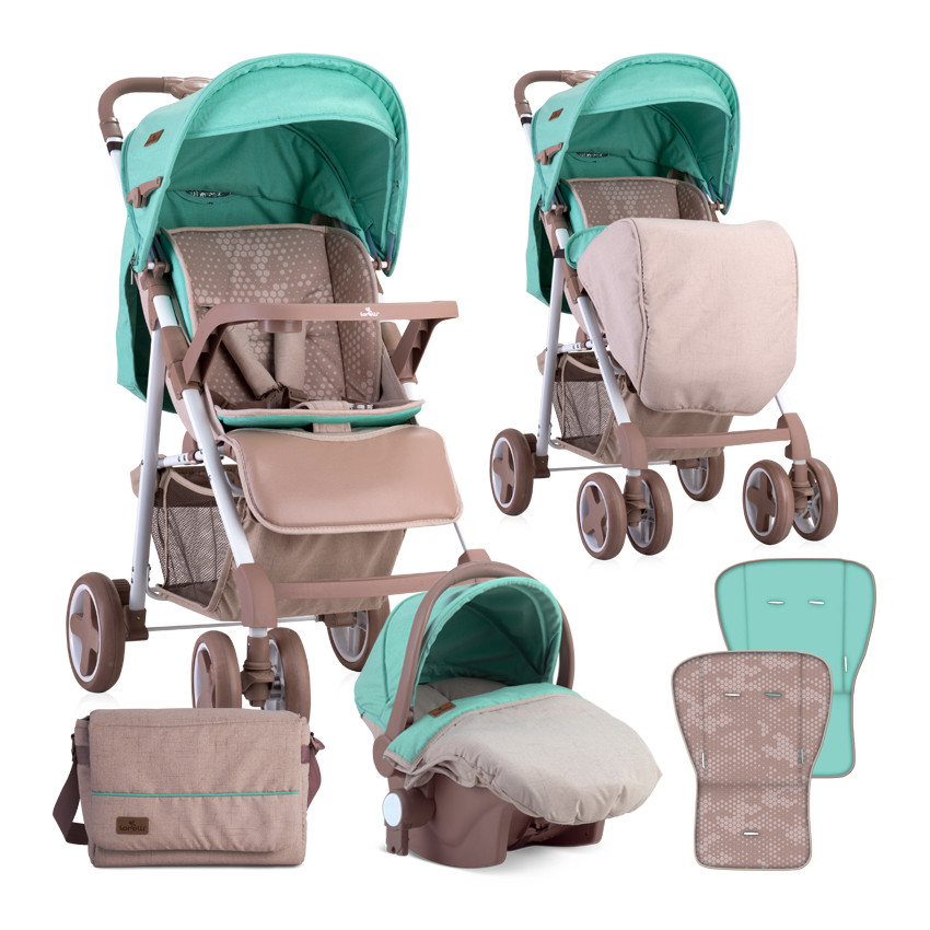 babashop.hu - Lorelli Aero SET babakocsi - Beige&Green Dots 2019