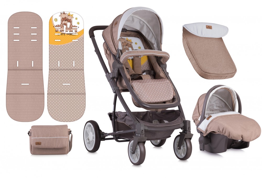 babashop.hu - Lorelli S-500 SET multifunkciós babakocsi - Beige&Yellow Happy Familiy 2018