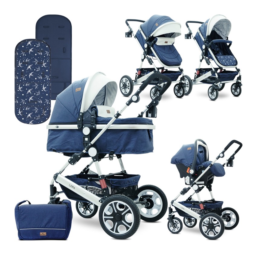 babashop.hu - Lorelli Lora SET babakocsi mózessé alakítható sport résszel - Dark Blue Birds 2019