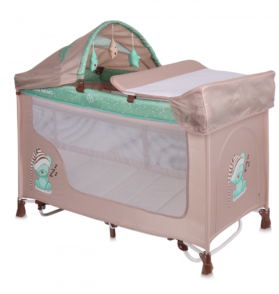 babashop.hu - Lorelli San Remo 2+ Rocker utazóágy - Beige&Green Sleeping Bear 2018