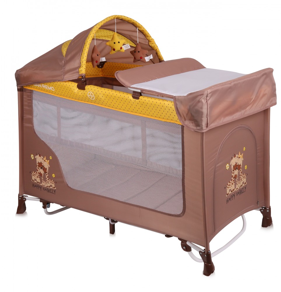 babashop.hu - Lorelli San Remo 2+ Rocker utazóágy - Beige&Yellow Happy Family 2018