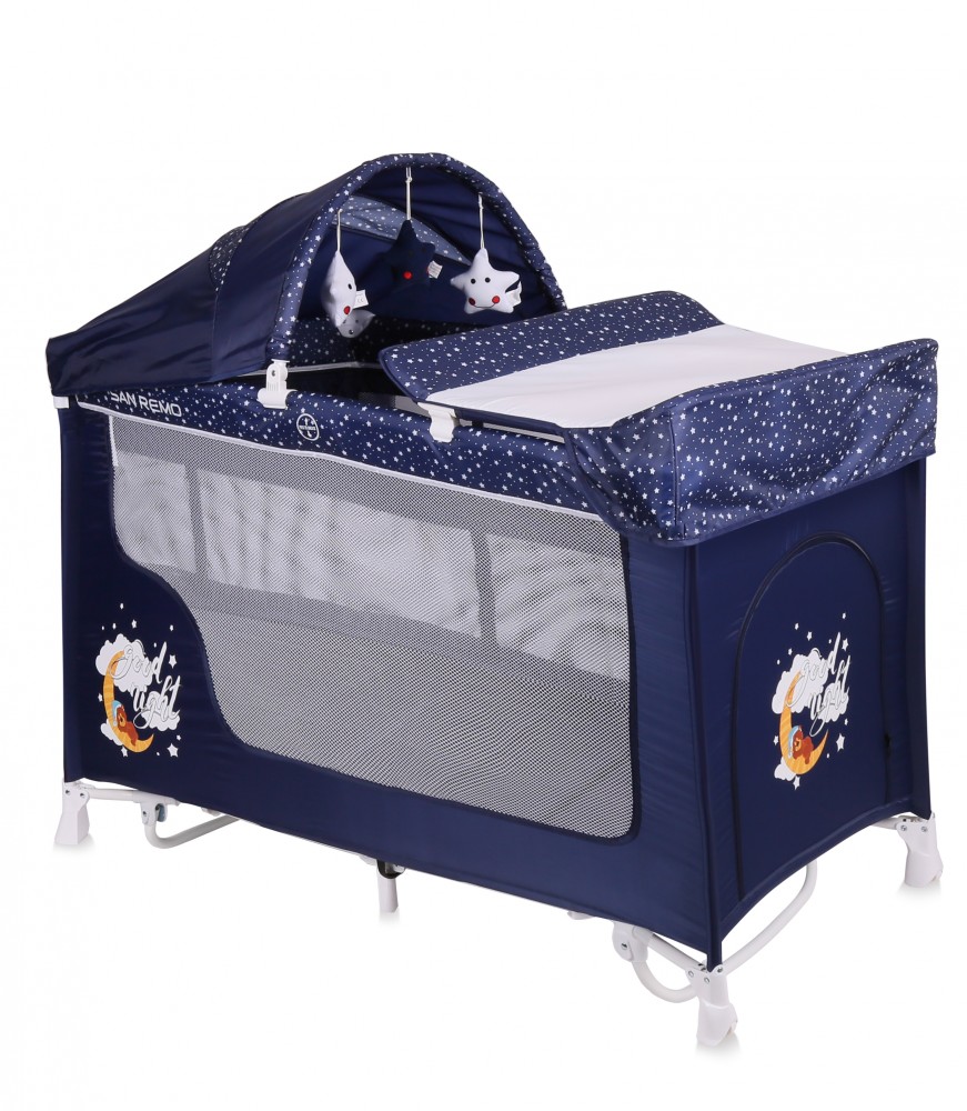 babashop.hu - Lorelli San Remo 2+ Rocker utazóágy - Blue Good Night Bear 2018