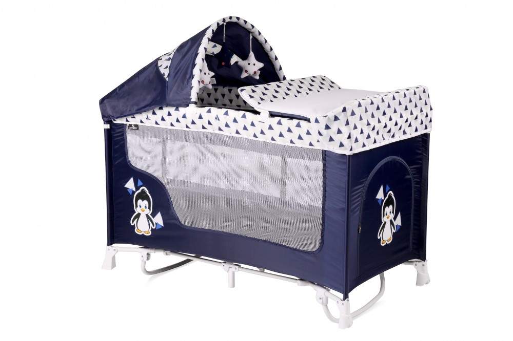 babashop.hu - Lorelli San Remo 2+ Rocker utazóágy - Blue&White Penguin 2019