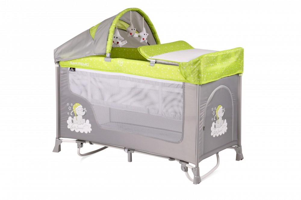 babashop.hu - Lorelli San Remo 2+ Rocker utazóágy - Green&Grey Elephant 2019