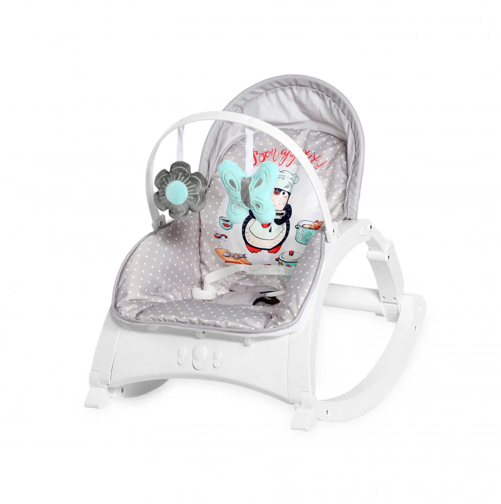 babashop.hu - Lorelli Enjoy rezgő-zenélő pihenőszék - Grey Penguin 2020
