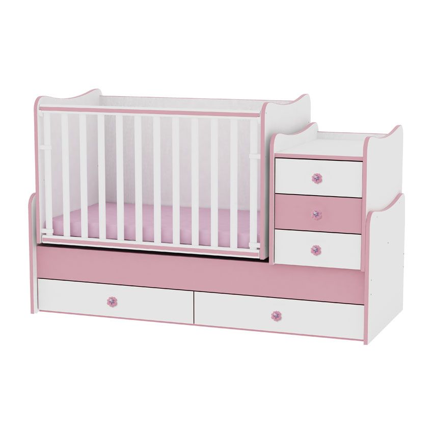 babashop.hu - Lorelli Maxi plus kombi ágy 70x160 - White/pink - Fehér/Pink 2015