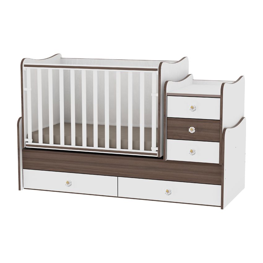 babashop.hu - Lorelli Maxi plus kombi ágy 70x160 - White/Walnut - Fehér/Dió 2015