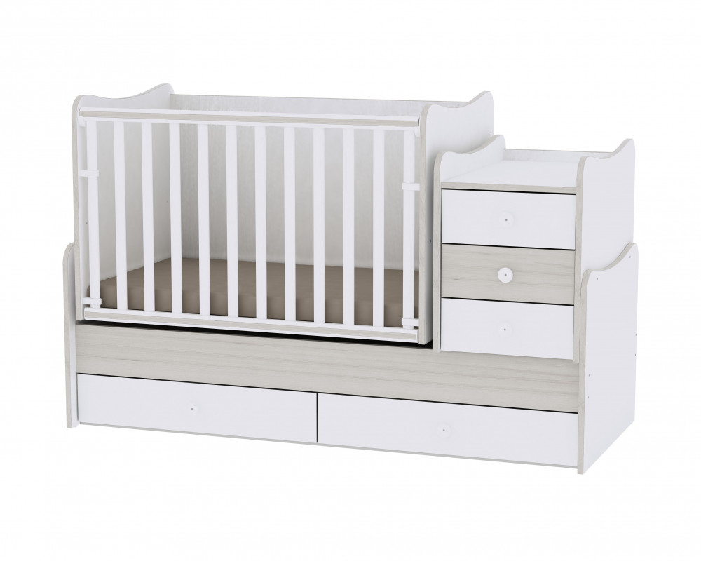 babashop.hu - Lorelli Maxi Plus kombi ágy 70x160 - White/ Light Oak - Fehér/Világos Tölgy 2019