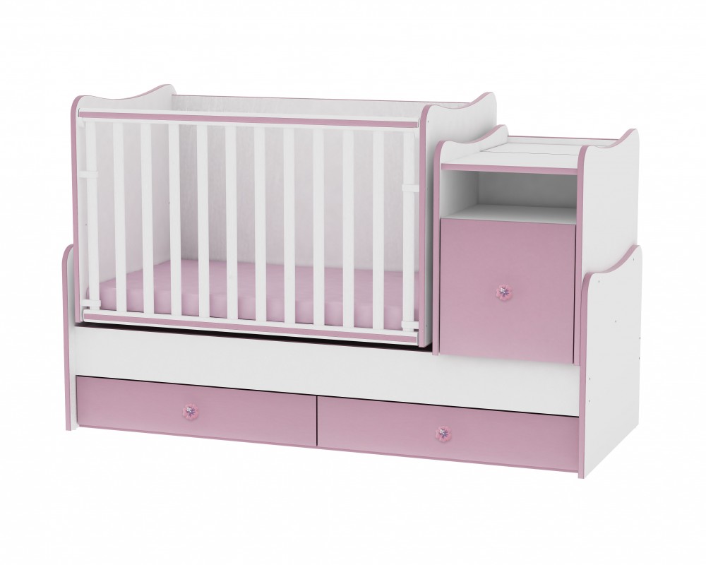 babashop.hu - Lorelli Trend PLUS kombi ágy 70x165 - White/Pink - Fehér/Pink