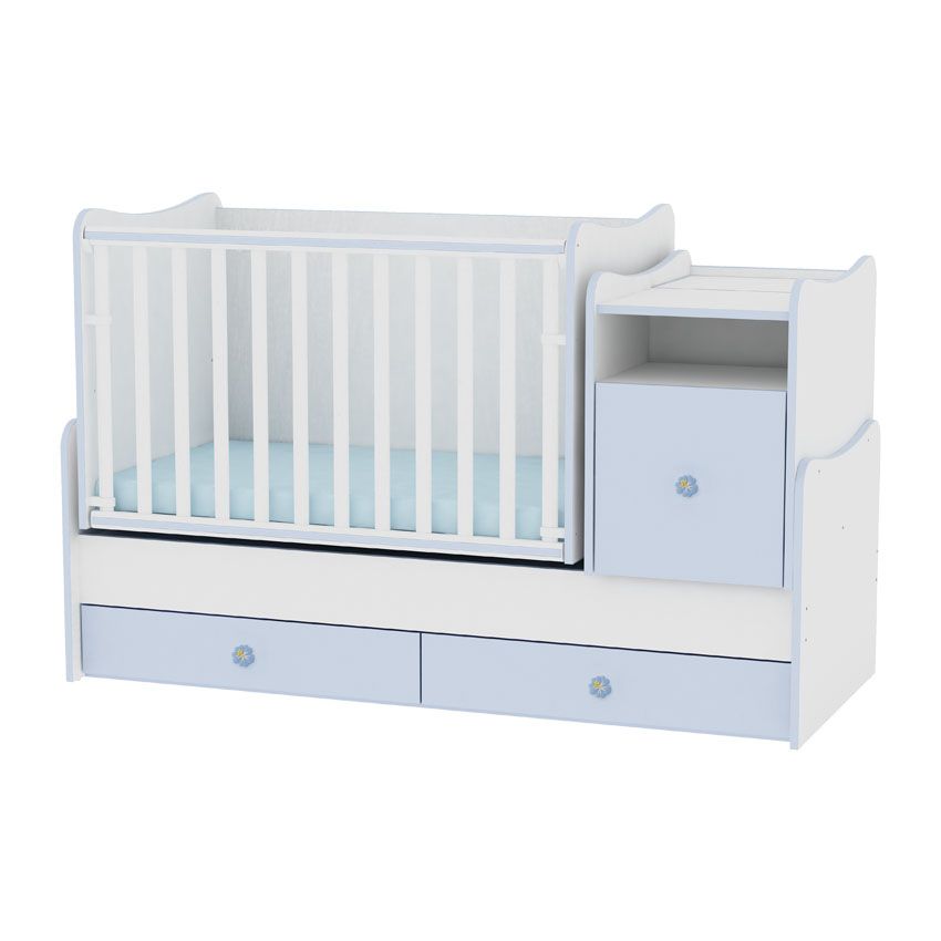 babashop.hu - Lorelli Trend PLUS kombi ágy 70x165 - White/Blue - Fehér/kék