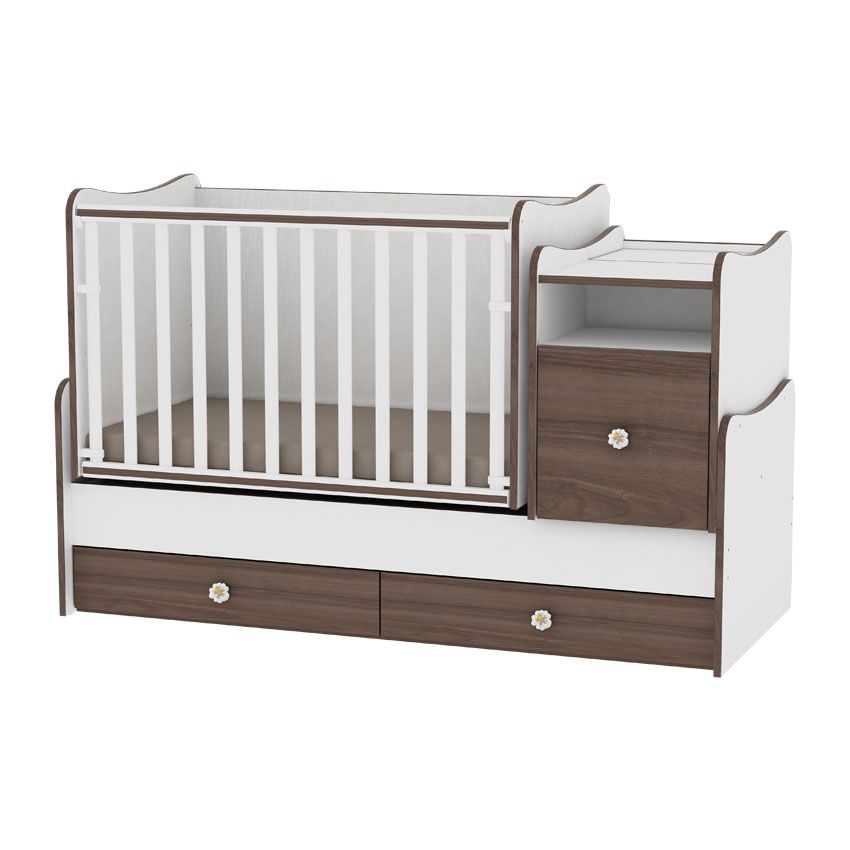 babashop.hu - Lorelli Trend PLUS kombi ágy 70x165 - White/Walnut - Fehér/Dió