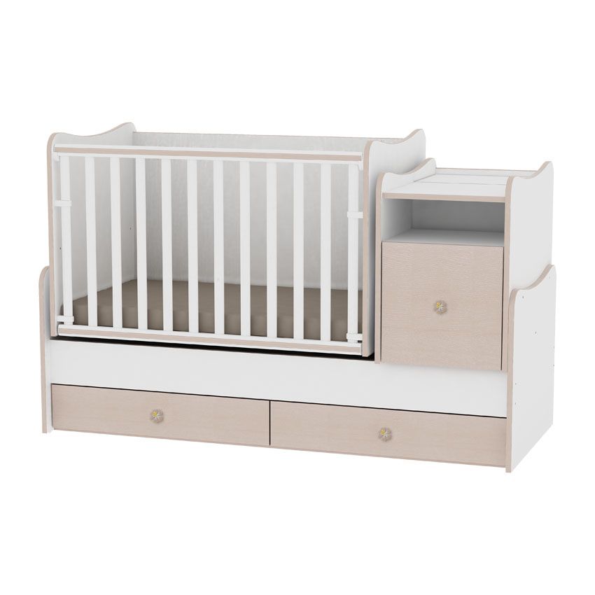 babashop.hu - Lorelli Trend PLUS kombi ágy 70x165 - White/Oak - Fehér/Tölgy