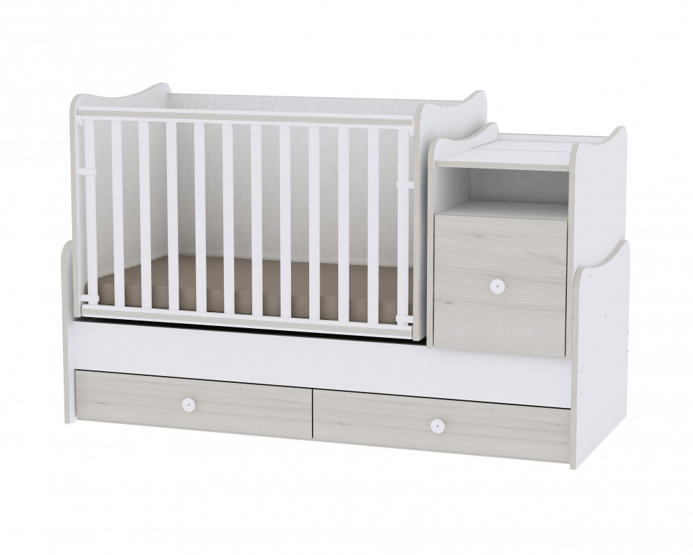 babashop.hu - Lorelli Trend PLUS kombi ágy 70x165 - White & Light Oak / Fehér & Világos Tölgy