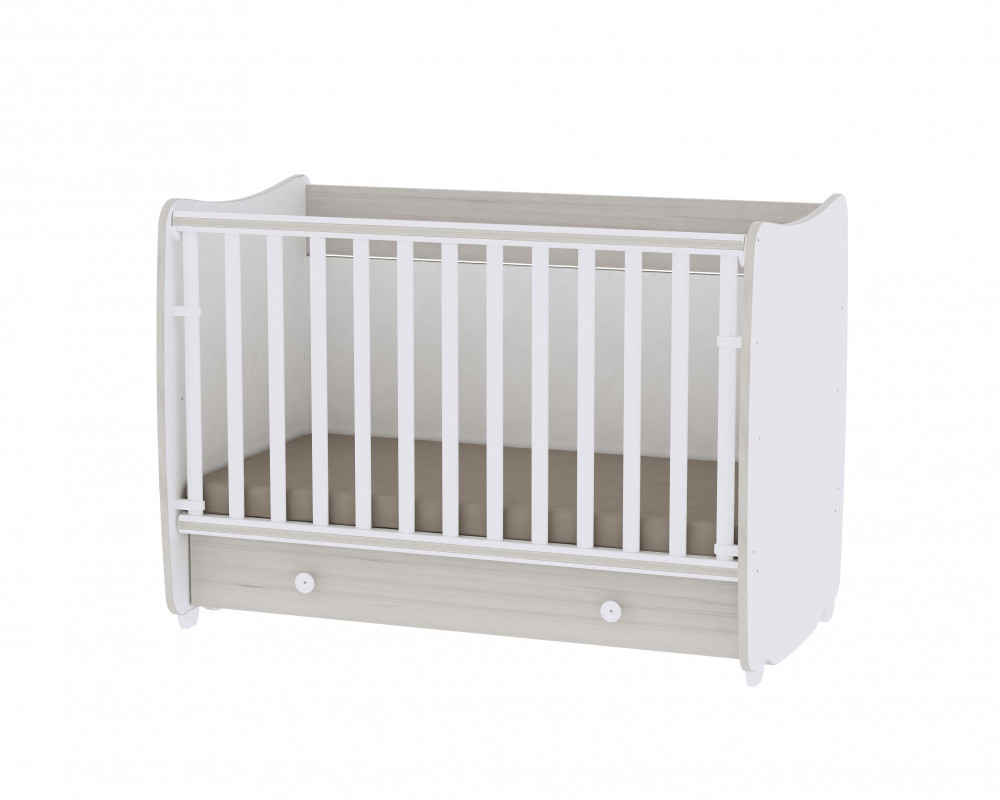 babashop.hu - Lorelli Dream kiságy 70x140 - White/Light Oak - Fehér/Világos Tölgy