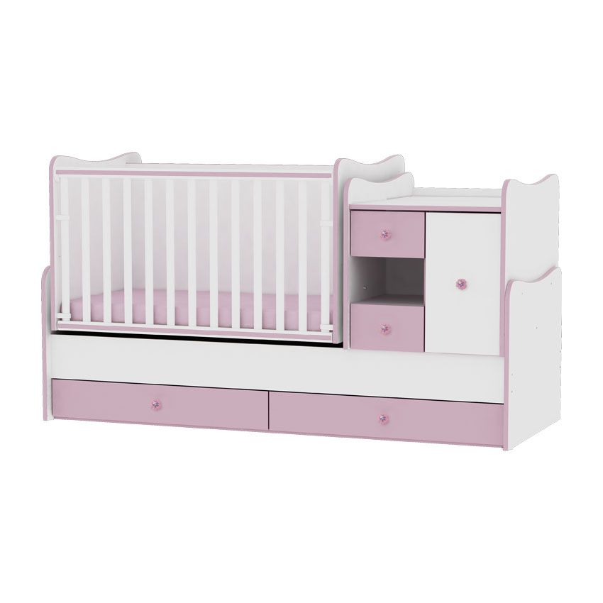 babashop.hu - Lorelli MiniMax kombi ágy 72x190 - White/Pink - Fehér/Pink