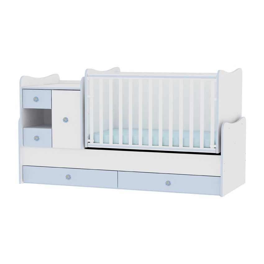 babashop.hu - Lorelli MiniMax kombi ágy 72x190 - White/blue - Fehér/Kék