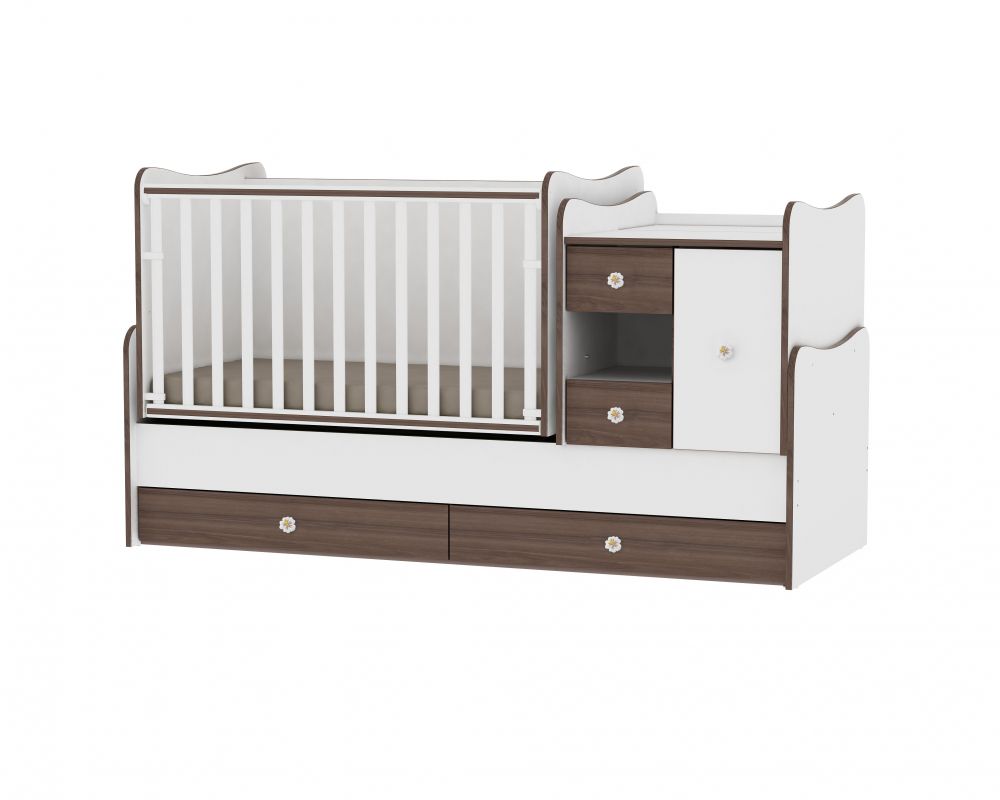babashop.hu - Lorelli MiniMax kombi ágy 72x190 - White/Walnut - Fehér/Dió