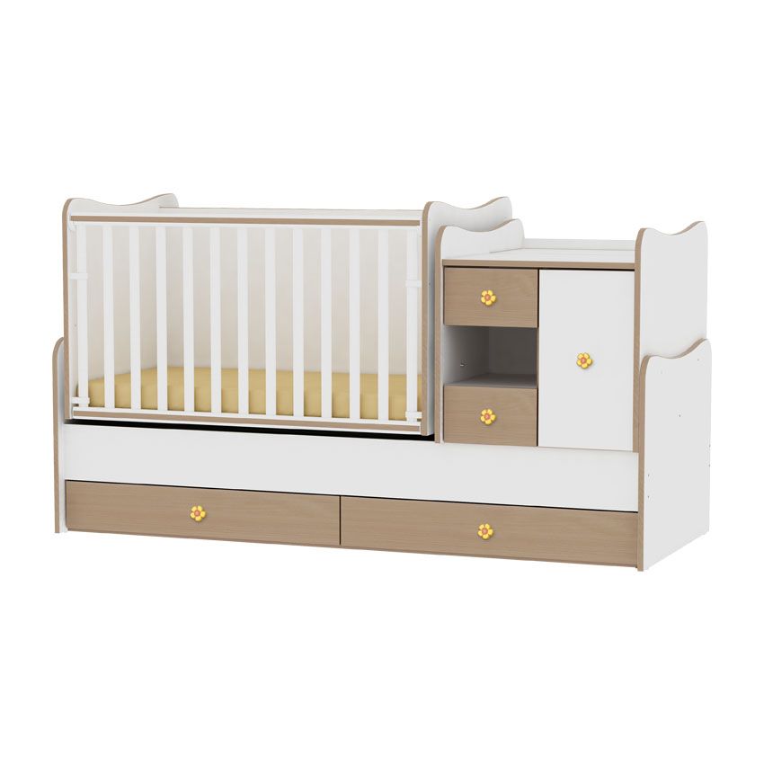 babashop.hu - Lorelli MiniMax kombi ágy 72x190 - White/Beech - Fehér/Bükk
