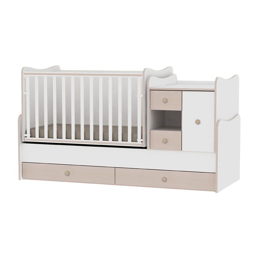 babashop.hu - Lorelli MiniMax kombi ágy 72x190 - White/Oak - Fehér/Tölgy