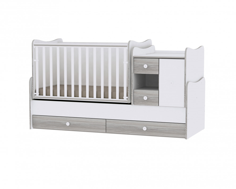 babashop.hu - Lorelli MiniMax kombi ágy 72x190 - White & Artwood / Fehér & Artwood