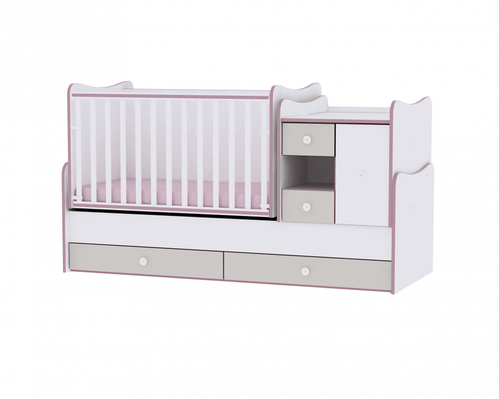 babashop.hu - Lorelli MiniMax kombi ágy 72x190 - White & Pink Crossline / Fehér & Pink csíkozás