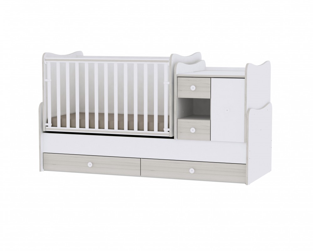 babashop.hu - Lorelli MiniMax kombi ágy 72x190 - White/Light Oak - Fehér/Világos tölgy