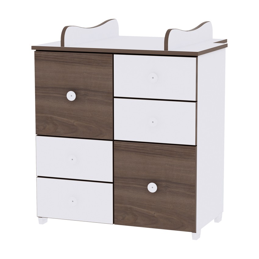 babashop.hu - Lorelli Cupboard pelenkázó komód - White & Walnut / Fehér & Dió