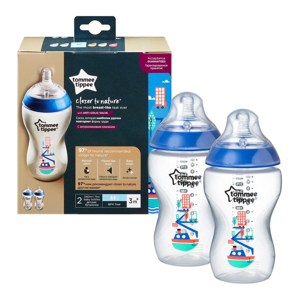 babashop.hu - Tommee Tippee Közelebb a természeteshez BPA-mentes cumisüveg 340ml duo kék