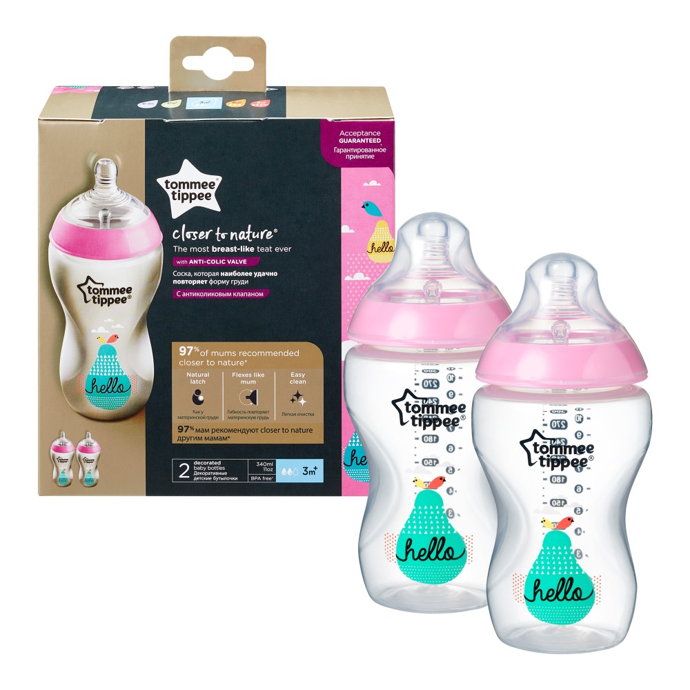 babashop.hu - Tommee Tippee Közelebb a természeteshez BPA-mentes cumisüveg 340ml duo rózsaszín