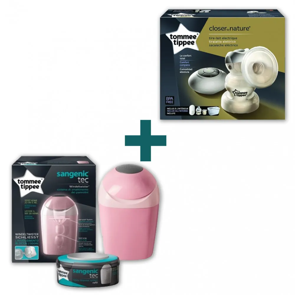 babashop.hu - Tommee Tippee Elektromos mellszívó+ajándék Sangenic TEC pelenkacsomagoló vödör rózsaszín
