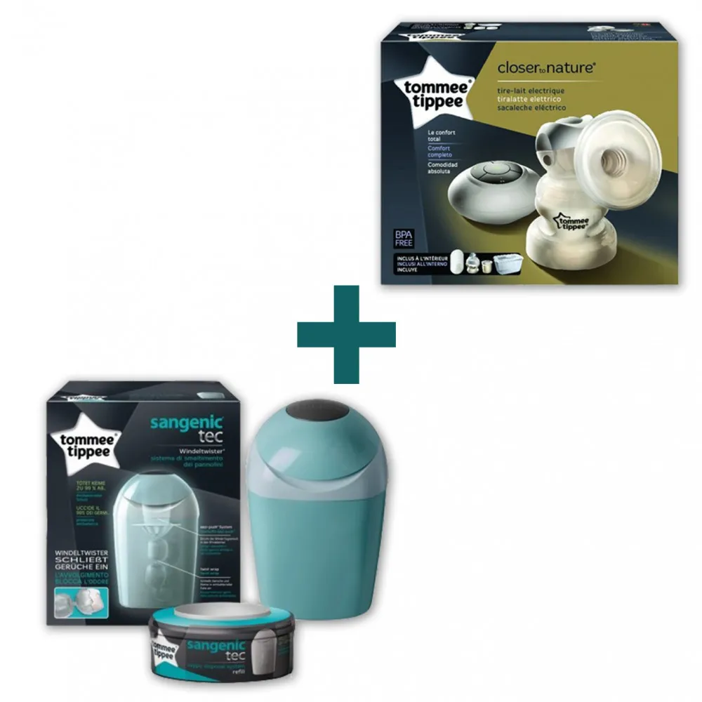 babashop.hu - Tommee Tippee Elektromos mellszívó+ajándék Sangenic TEC pelenkacsomagoló vödör zöld