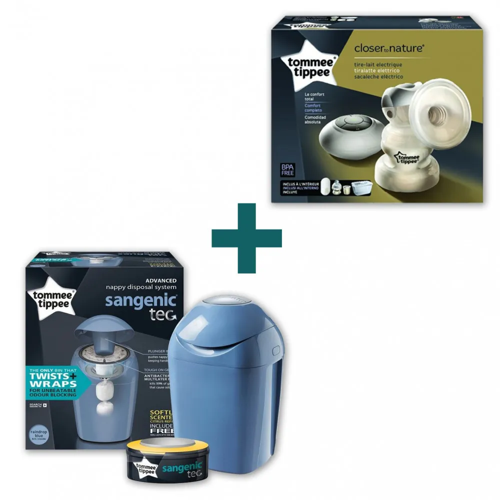 babashop.hu - Tommee Tippee Elektromos mellszívó+ajándék Sangenic TEC pelenkacsomagoló vödör kék