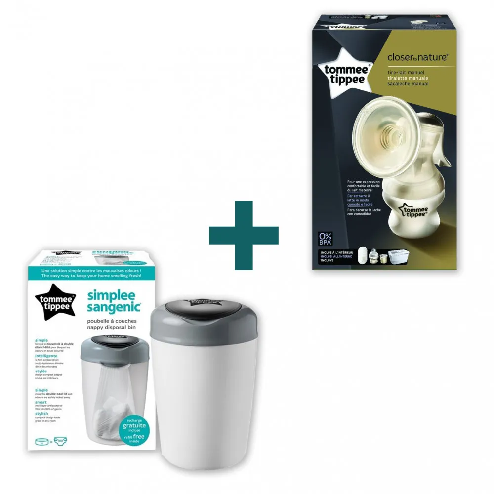 babashop.hu - Tommee Tippee Kézi mellszívó+Sangenic Simplee pelenkacsomagoló vödör szürke