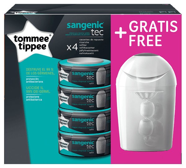 babashop.hu - Tommee Tippee Sangenic TEC pelenka csomagoló kazetta 4 db ajándék vödörrel