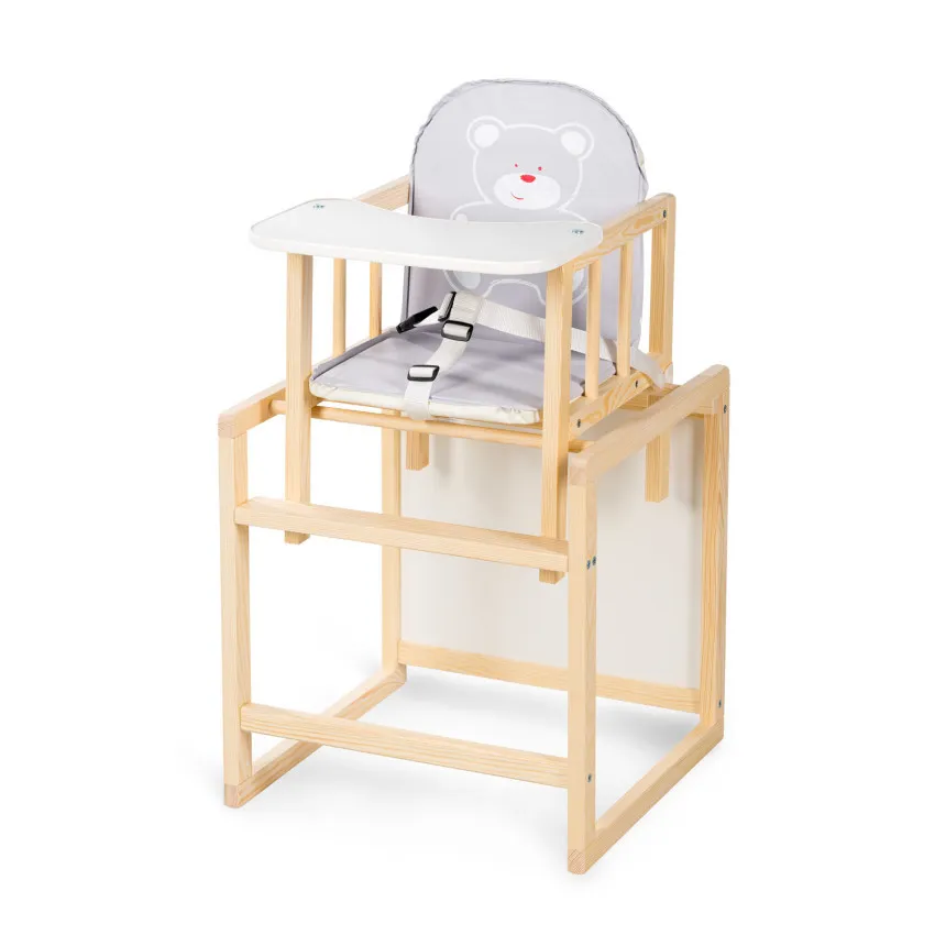 babashop.hu - Klups AGA etetőszék - fenyő - C1 szürke szivecskés maci