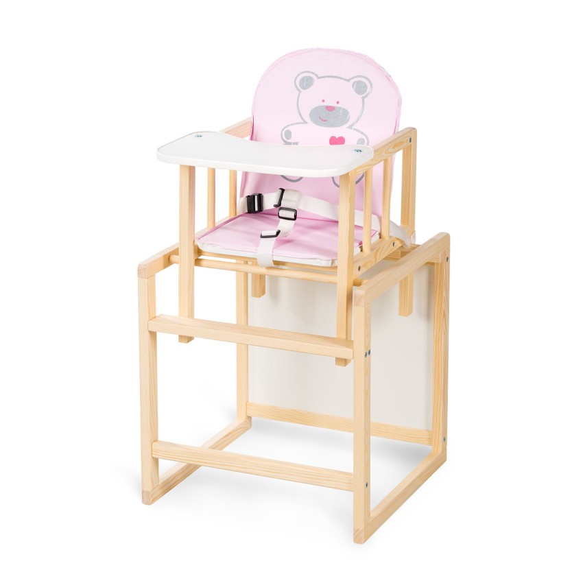 babashop.hu - Klups AGA etetőszék - fenyő - C4 pink szivecskés maci