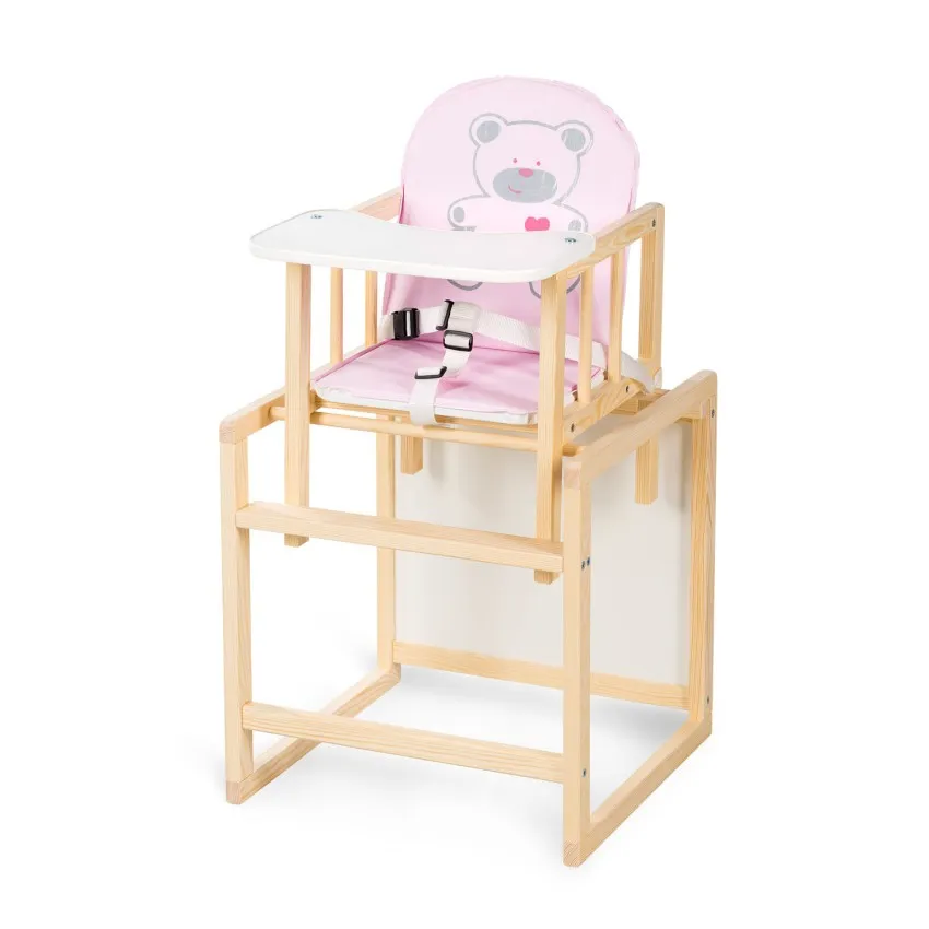babashop.hu - Klups AGA etetőszék - fenyő - C4 pink szivecskés maci