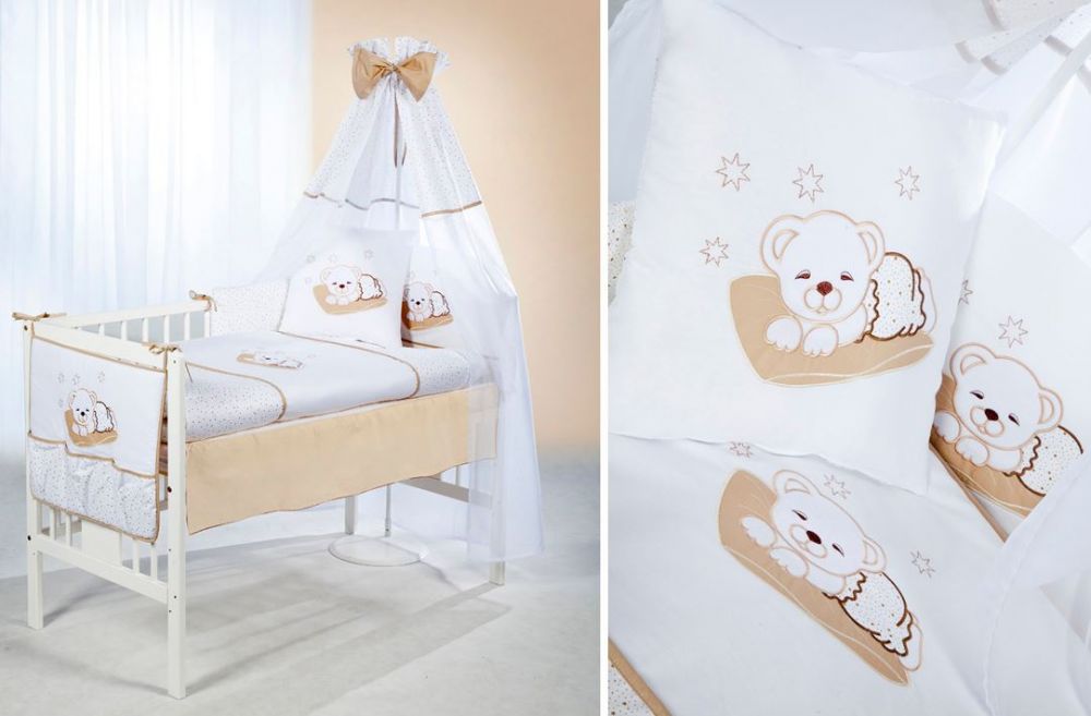 babashop.hu - Albero Mio 5 részes ágynemű - H109 Álmos maci fehér-bézs