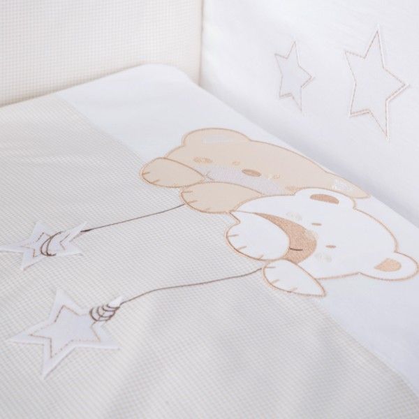 babashop.hu - Albero Mio 3 részes ágynemű - H185 Macik csillaggal bézs-fehér