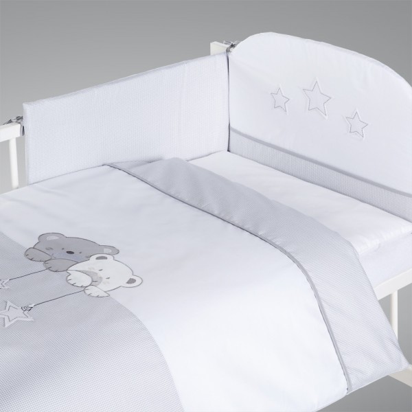 babashop.hu - Albero Mio 5 részes ágynemű - H186 Macik csillaggal szürke-fehér