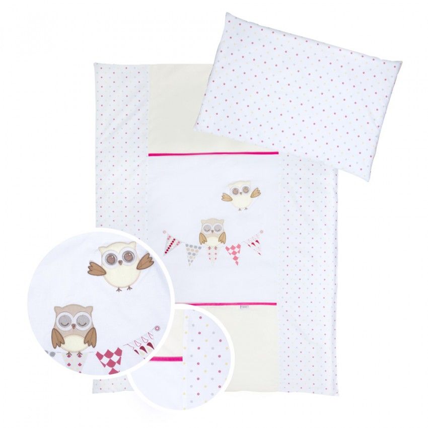 babashop.hu - Albero Mio 2 részes ágynemű - H237 Bagoly pink-fehér