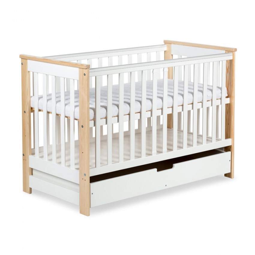 babashop.hu - Klups Iwo kiságy + ágyneműtartó 60x120 - fehér&fenyő