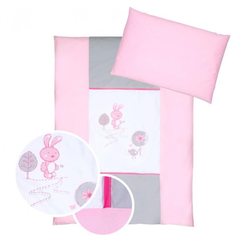 babashop.hu - Klups 2 részes ágynemű - K023 Nyuszi szürke-pink