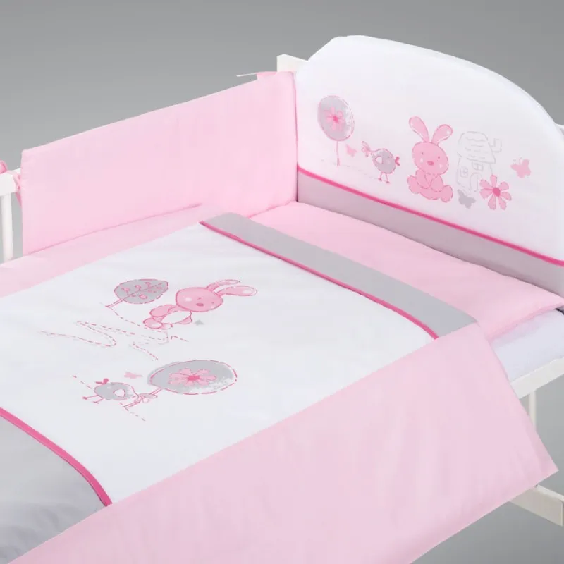 babashop.hu - Klups 3 részes ágynemű - K023 Nyuszi szürke-pink