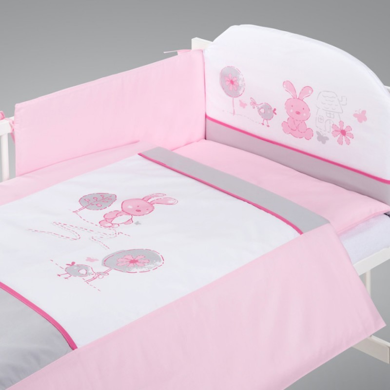 babashop.hu - Klups 4 részes ágynemű - K023 Nyuszi szürke-pink