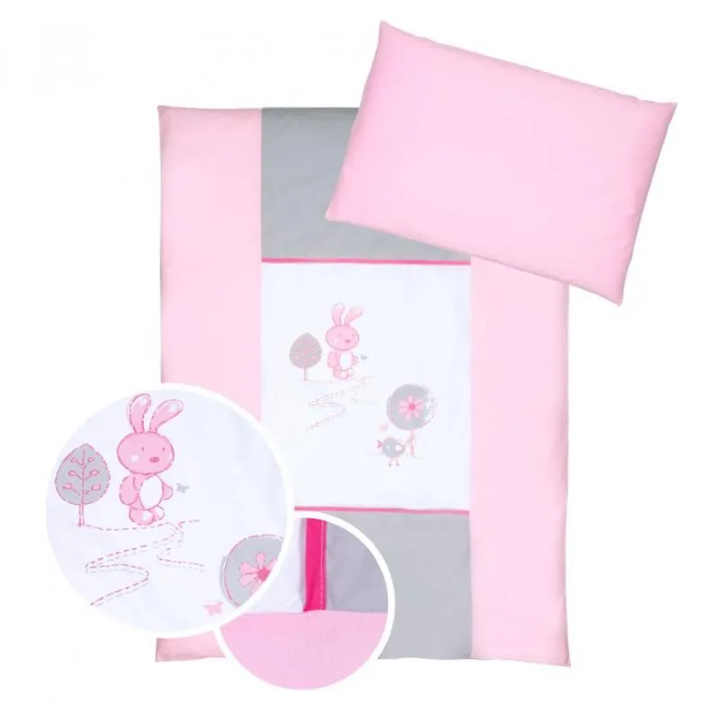 babashop.hu - Klups 5 részes ágynemű - K023 nyuszi szürke-pink