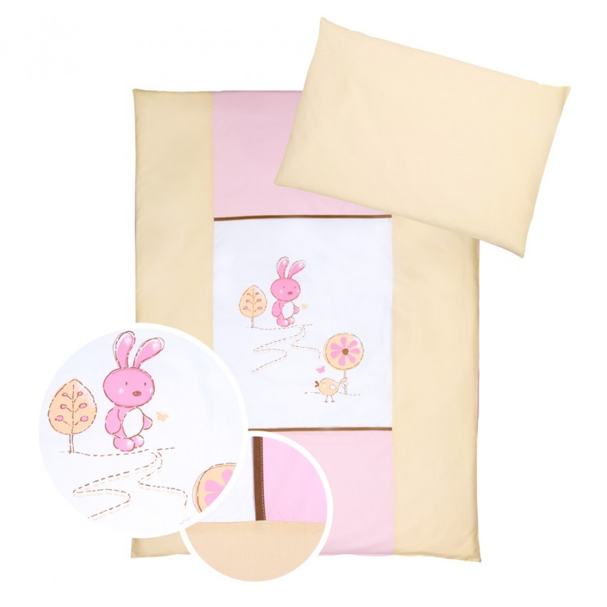 babashop.hu - Klups 2 részes ágynemű - K026 Nyuszi fehér-pink